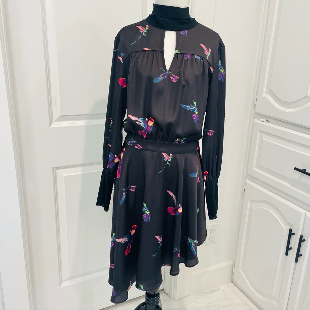 Rachel Rachel Roy‎ Bird Print Neck Tie Midi Dress